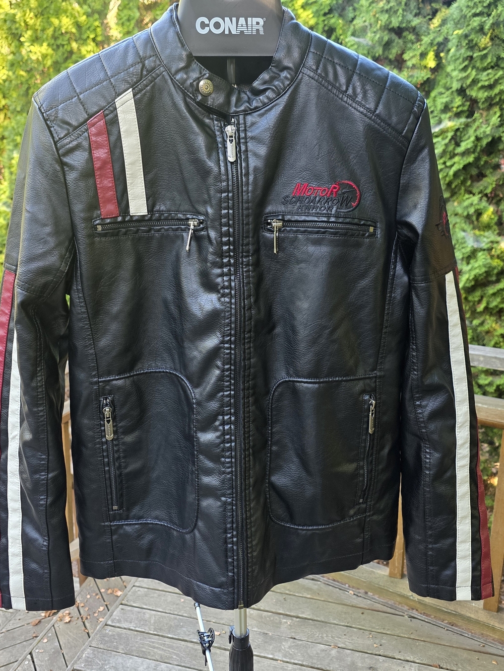 Schdarrow Knhor Black Faux Leather Moto Racing Jacket L NWOT
